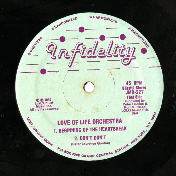 Love Of Life Orchestra『Extended Niceties』（1980年、Infidelity、JMB-227）That Sideのラベル