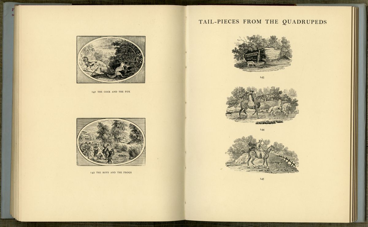 『トマス・ビュイックの木口木版画』「TAIL-PIECES FROM THE QUADRUPEDS」のページから